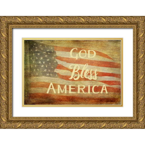 God Bless America Gold Ornate Wood Framed Art Print with Double Matting by Murdock, Ramona