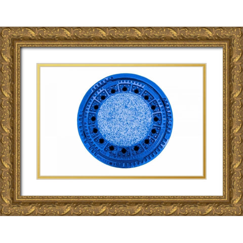 Man Hole Cover in Blue Gold Ornate Wood Framed Art Print with Double Matting by Murdock, Ramona