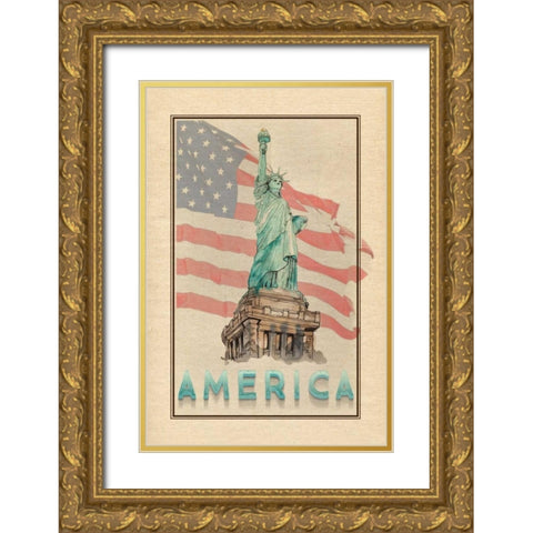 Travel America Gold Ornate Wood Framed Art Print with Double Matting by Murdock, Ramona