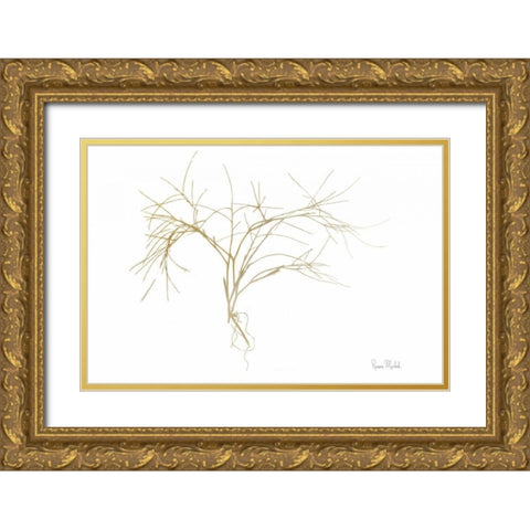 Twiggy Algae Gold on White Gold Ornate Wood Framed Art Print with Double Matting by Murdock, Ramona