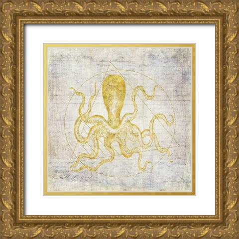 Octopus Geometric Gold Gold Ornate Wood Framed Art Print with Double Matting by Murdock, Ramona