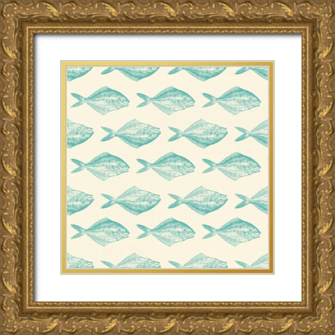 Fish Pattern Gold Ornate Wood Framed Art Print with Double Matting by Murdock, Ramona