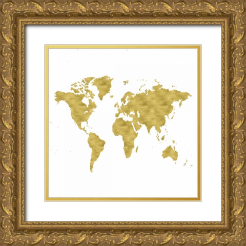 World Map Burnished Gold Gold Ornate Wood Framed Art Print with Double Matting by Murdock, Ramona