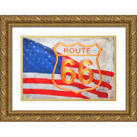 Route 66 Gold Ornate Wood Framed Art Print with Double Matting by Murdock, Ramona