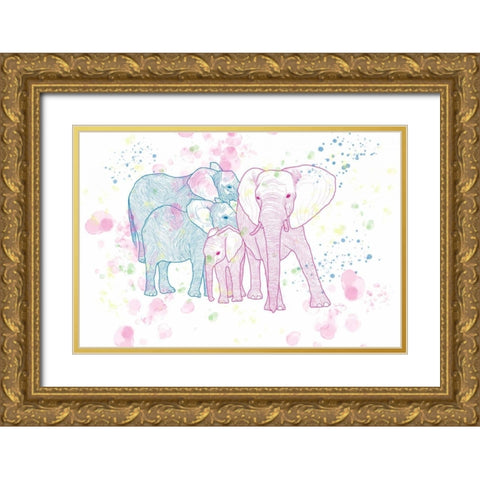 Happy Elephant Family Gold Ornate Wood Framed Art Print with Double Matting by Murdock, Ramona