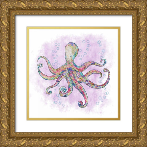 Octopus Flower Garden Gold Ornate Wood Framed Art Print with Double Matting by Murdock, Ramona