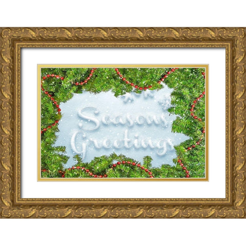 Seasons Greetings Gold Ornate Wood Framed Art Print with Double Matting by Murdock, Ramona