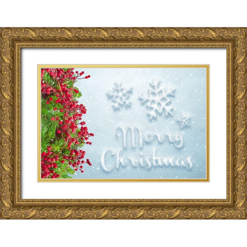 Merry Christmas Gold Ornate Wood Framed Art Print with Double Matting by Murdock, Ramona