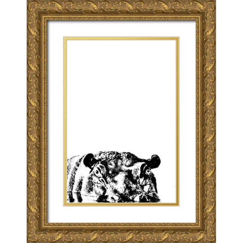 Happy Hippo Gold Ornate Wood Framed Art Print with Double Matting by Murdock, Ramona