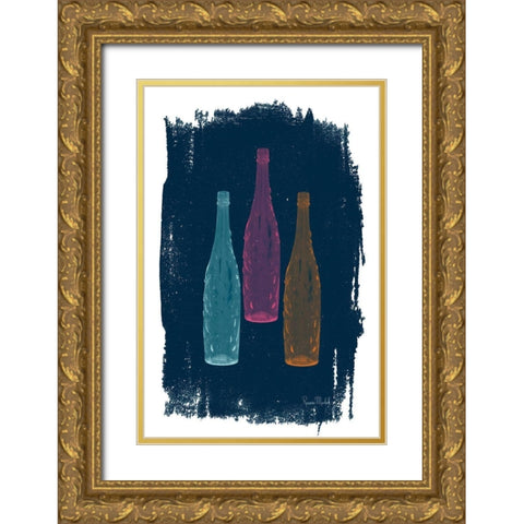 Bottles on Navy Gold Ornate Wood Framed Art Print with Double Matting by Murdock, Ramona