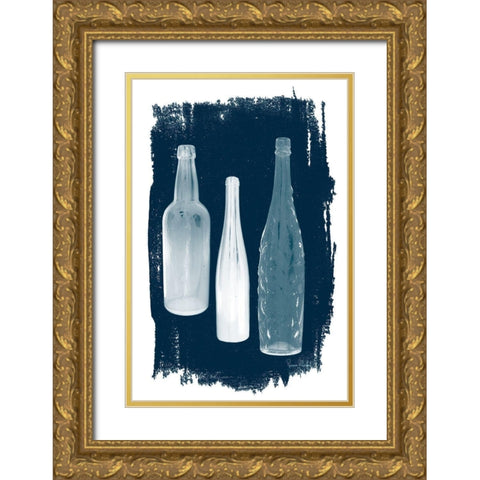 Three on Navy Gold Ornate Wood Framed Art Print with Double Matting by Murdock, Ramona