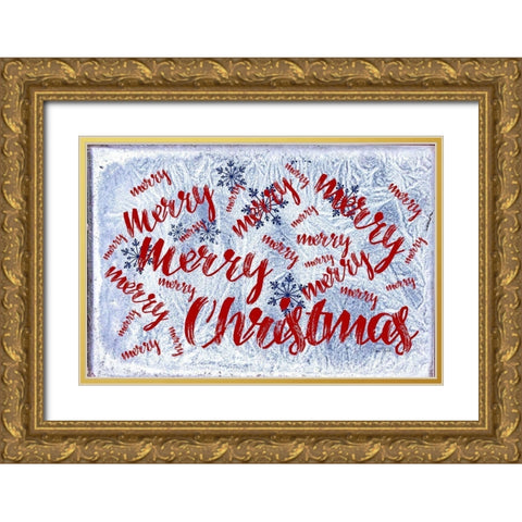 Merry Merry Christmas Gold Ornate Wood Framed Art Print with Double Matting by Murdock, Ramona