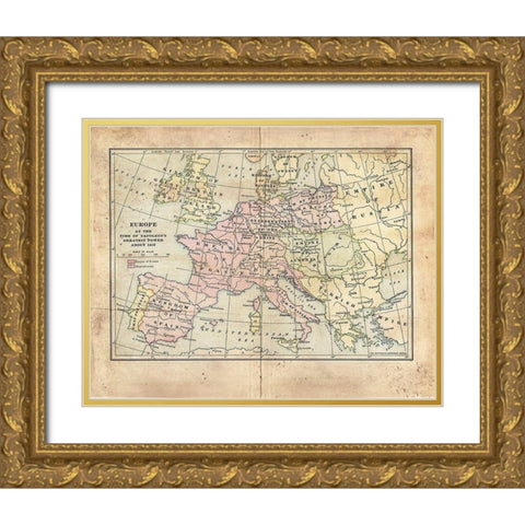 Vintage Napoleon Empire Map Gold Ornate Wood Framed Art Print with Double Matting by Murdock, Ramona