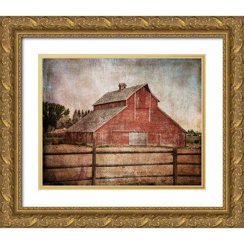 York Road Barn Gold Ornate Wood Framed Art Print with Double Matting by Murdock, Ramona