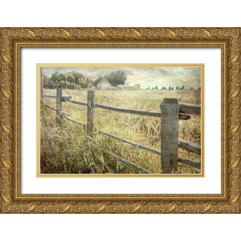 Rustic Fence Gold Ornate Wood Framed Art Print with Double Matting by Murdock, Ramona