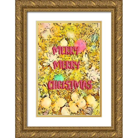 Merry Merry Christmas Gold Ornate Wood Framed Art Print with Double Matting by Murdock, Ramona