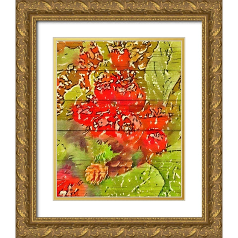 Holly and Berries Gold Ornate Wood Framed Art Print with Double Matting by Murdock, Ramona