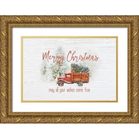 Merry Christmas Trees Gold Ornate Wood Framed Art Print with Double Matting by Murdock, Ramona