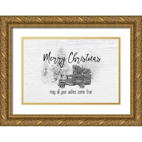 Merry Christmas Trees BW Gold Ornate Wood Framed Art Print with Double Matting by Murdock, Ramona