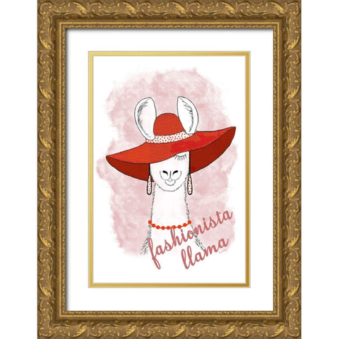 Fashionista Llama Gold Ornate Wood Framed Art Print with Double Matting by Murdock, Ramona