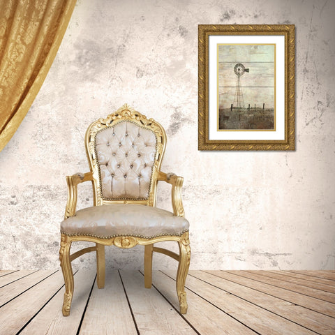 Windmill on a Hill Gold Ornate Wood Framed Art Print with Double Matting by Murdock, Ramona