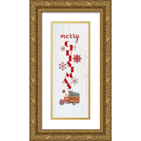 Merry Christmas Gold Ornate Wood Framed Art Print with Double Matting by Murdock, Ramona