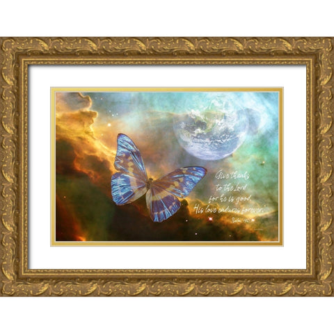 Give Thanks Gold Ornate Wood Framed Art Print with Double Matting by Murdock, Ramona