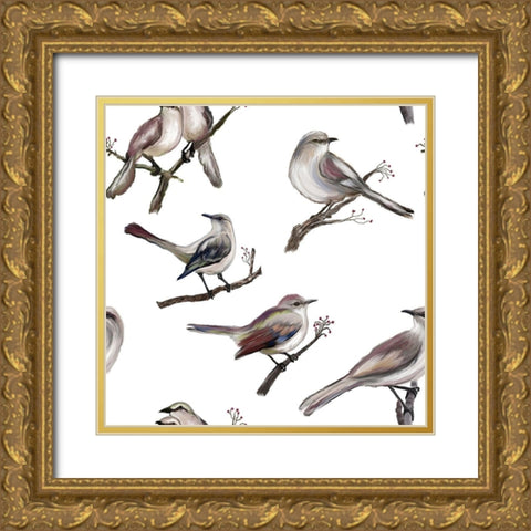 Bird Pattern 1 Gold Ornate Wood Framed Art Print with Double Matting by Murdock, Ramona