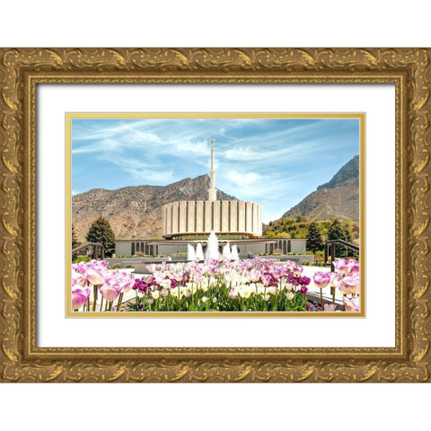 Provo Temple Gold Ornate Wood Framed Art Print with Double Matting by Murdock, Ramona