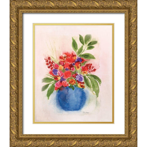 Round Blue Vase Gold Ornate Wood Framed Art Print with Double Matting by Murdock, Ramona