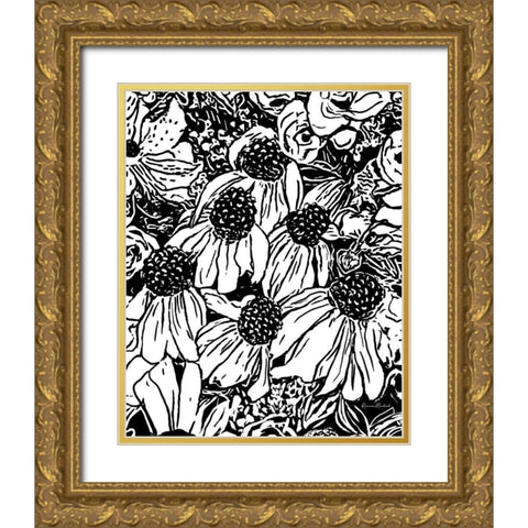 BW Floral No. 3 Gold Ornate Wood Framed Art Print with Double Matting by Murdock, Ramona