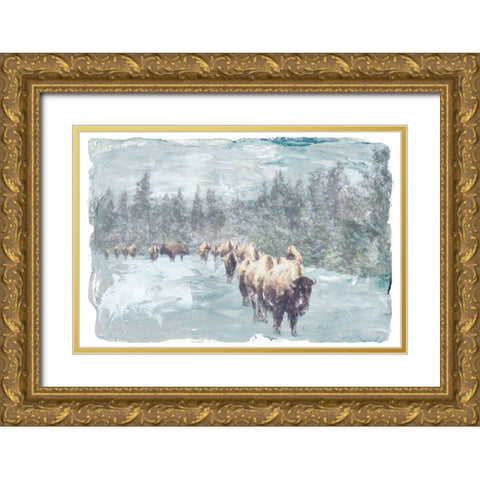 Buffalo Herd Gold Ornate Wood Framed Art Print with Double Matting by Murdock, Ramona