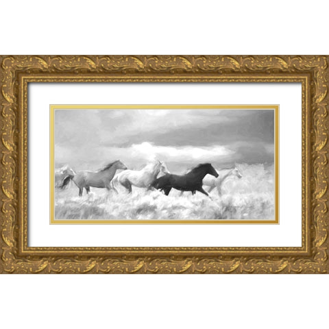 Mustang Herd I BW Gold Ornate Wood Framed Art Print with Double Matting by Murdock, Ramona