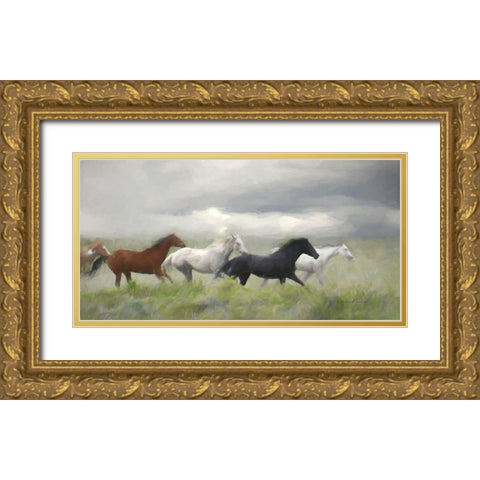 Mustang Herd I Gold Ornate Wood Framed Art Print with Double Matting by Murdock, Ramona