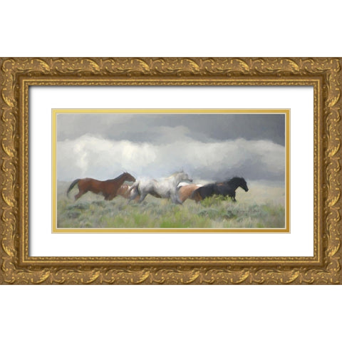 Mustang Herd II Gold Ornate Wood Framed Art Print with Double Matting by Murdock, Ramona