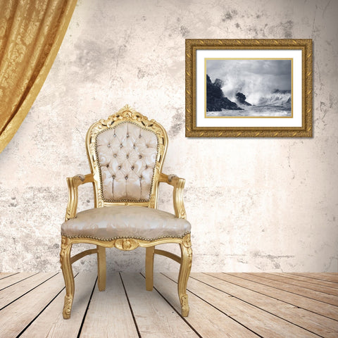 Indigo Crashing Wave Gold Ornate Wood Framed Art Print with Double Matting by Murdock, Ramona