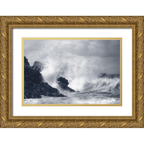Indigo Crashing Wave Gold Ornate Wood Framed Art Print with Double Matting by Murdock, Ramona