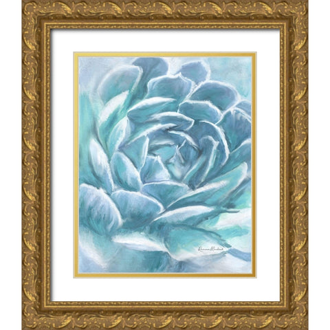 Aqua Succulent Gold Ornate Wood Framed Art Print with Double Matting by Murdock, Ramona