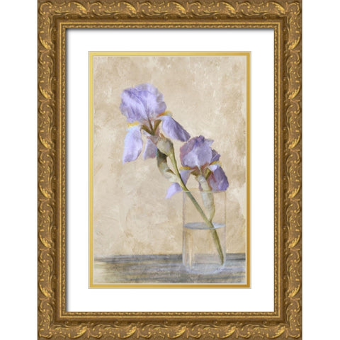 Blue Iris Stem Gold Ornate Wood Framed Art Print with Double Matting by Murdock, Ramona