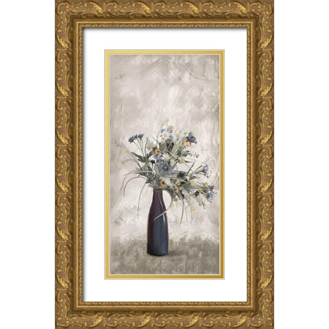 Blue Vase Floral Gold Ornate Wood Framed Art Print with Double Matting by Murdock, Ramona