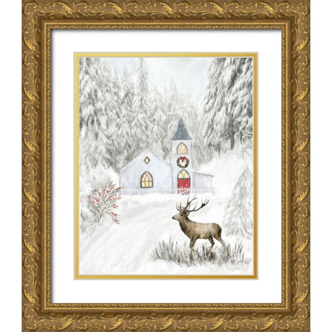 Chapel in the Woods Gold Ornate Wood Framed Art Print with Double Matting by Murdock, Ramona