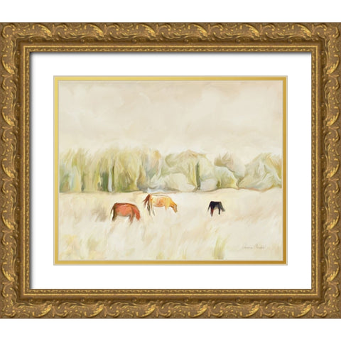 Grazing Cows Gold Ornate Wood Framed Art Print with Double Matting by Murdock, Ramona
