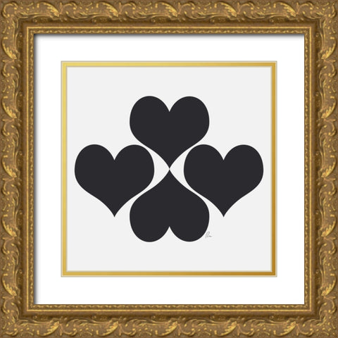 Hearts Gold Ornate Wood Framed Art Print with Double Matting by Murdock, Ramona