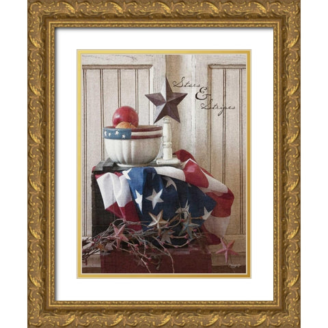 Stars and Stripes Gold Ornate Wood Framed Art Print with Double Matting by Eva, Shawnda