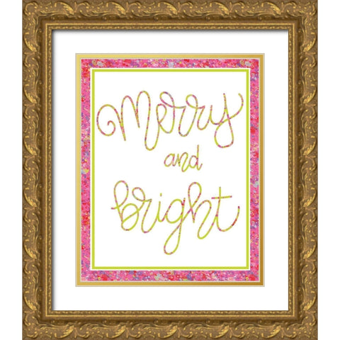 Merry and Bright Gold Ornate Wood Framed Art Print with Double Matting by Dicks, Stephanie