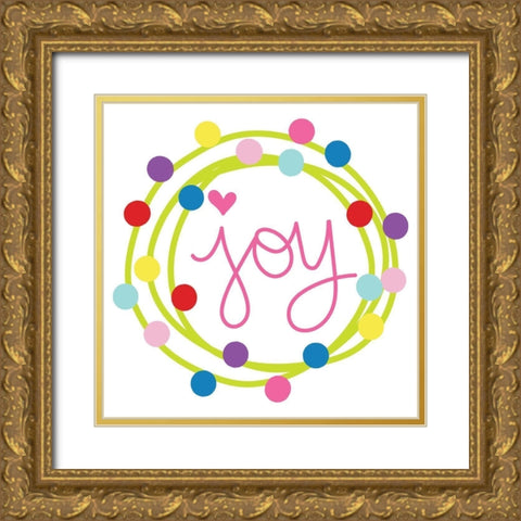 Joy Wreath Gold Ornate Wood Framed Art Print with Double Matting by Dicks, Stephanie