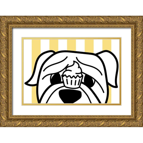 Frenchie with a Cupcake Gold Ornate Wood Framed Art Print with Double Matting by Dicks, Stephanie
