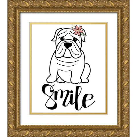 Frenchie Smile Gold Ornate Wood Framed Art Print with Double Matting by Dicks, Stephanie