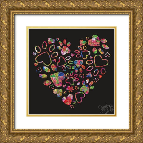 Hearts and Paws Gold Ornate Wood Framed Art Print with Double Matting by Dicks, Stephanie