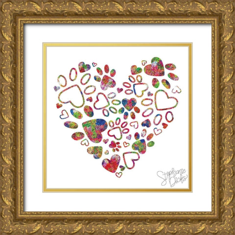 Hearts and Paws II Gold Ornate Wood Framed Art Print with Double Matting by Dicks, Stephanie
